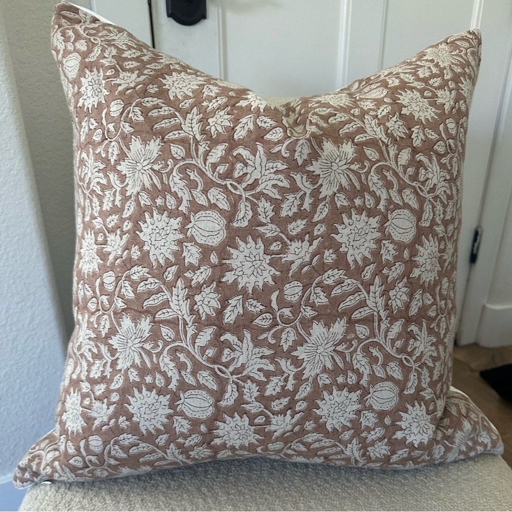Hand Blocked Floral Pillow Cover-22 x 22